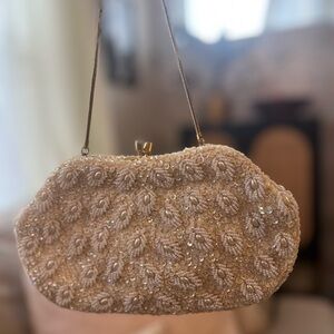 Elegant Beaded Cream Clutch